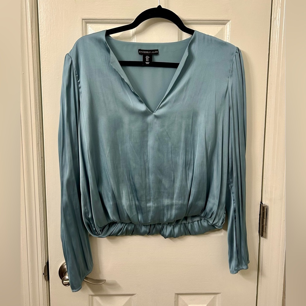 Silky blue long sleeve top